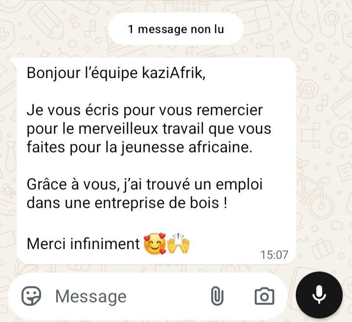 Capture d'écran preuve WhatsApp KAZI AFRIK 1